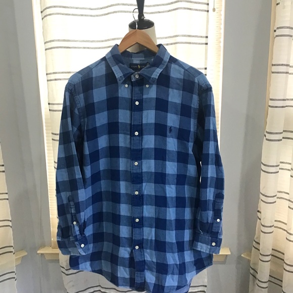 Polo Ralph Lauren Other - Polo Ralph Lauren Men Size LG Custom Fit Indigo Plaid Shirt Chambray Preppy Cozy